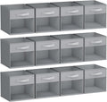 DIMJ Storage Cubes, Cube Oganizer Bin, 12 Pack Foldable Containers with Window, Closet Storage Bins with Handle, 12x 12 inch Storage Boxs for Clothes, Toys, Books (Grey)
