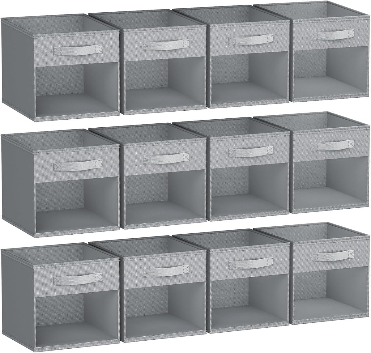 DIMJ Storage Cubes, Cube Oganizer Bin, 12 Pack Foldable Containers with Window, Closet Storage Bins with Handle, 12x 12 inch Storage Boxs for Clothes, Toys, Books (Grey)