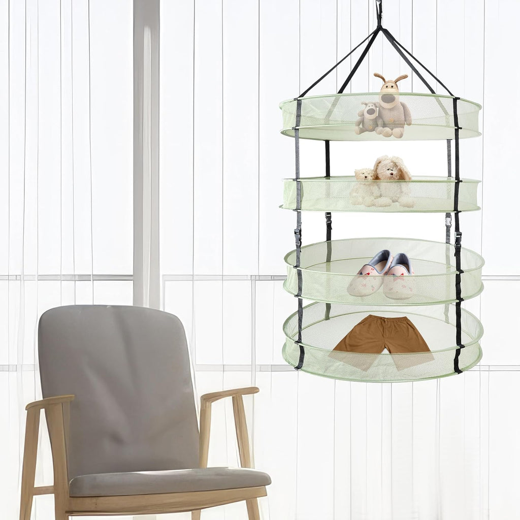 iPower 4-Tier Foldable Collapsible Mesh Clothes Hanging Dryer Drying Rack, Lay fold Flat Dry Hanger for Laundry, Sweater, Swimsuit, Underwear and Toys