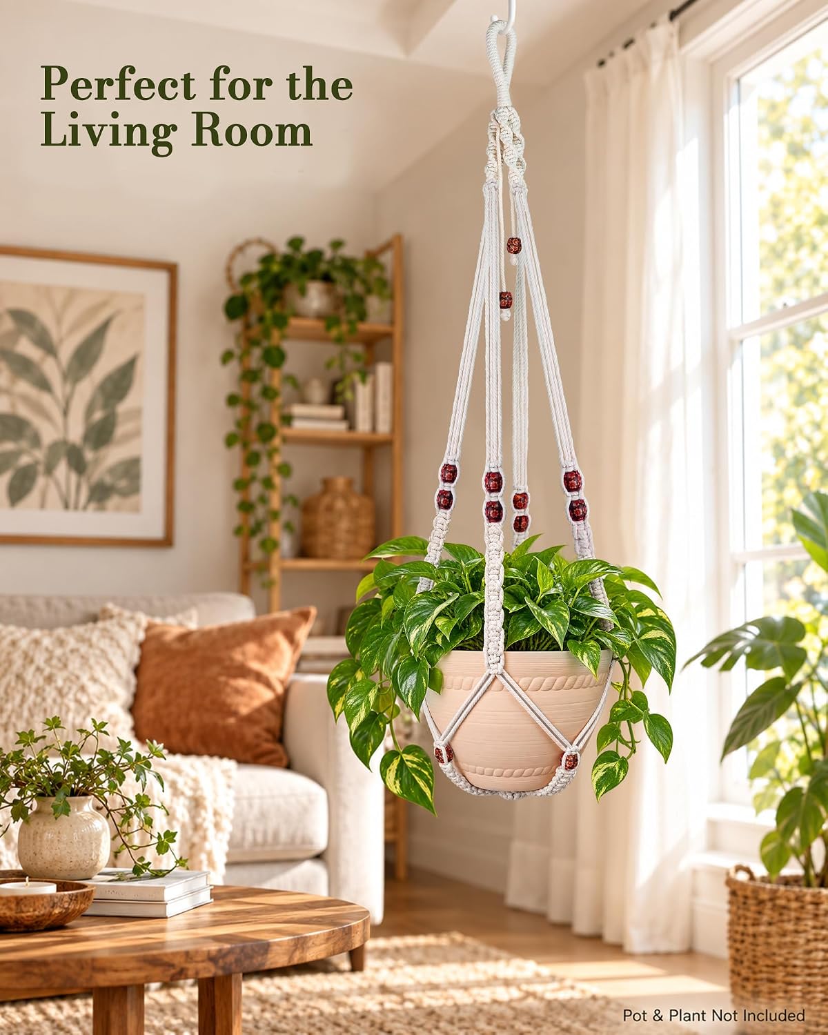 Macrame Plant Hanger Indoor 35 Inch Hanging Basket Ivory 1Pack