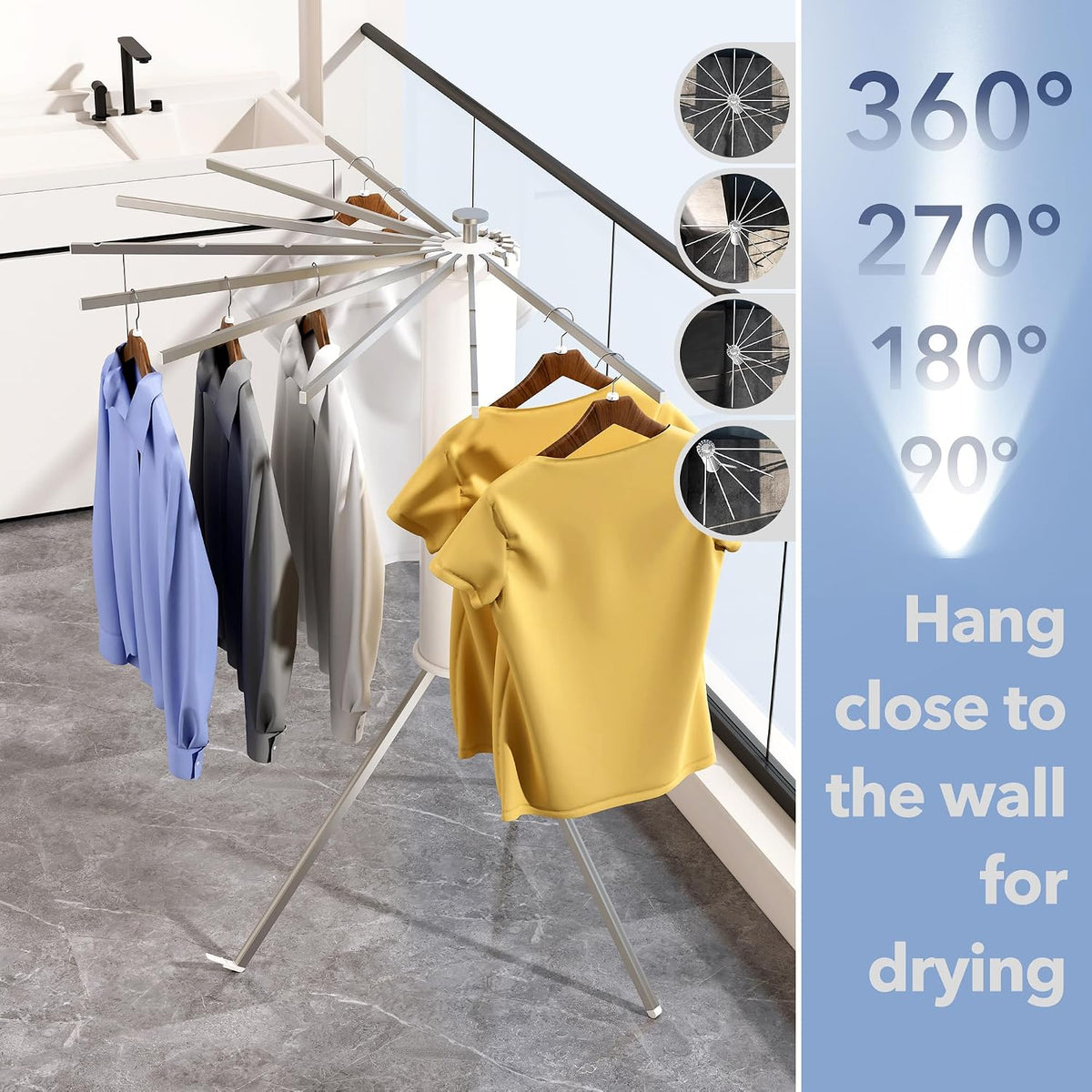 Heavy-Duty Aluminum Tripod Clothes Drying Rack, Reinforced Stable Design, 16 Rods, Large Capacity, Rustproof Weather-Resistant Umbrella Dryer, Foldable for Indoor Outdoor Use