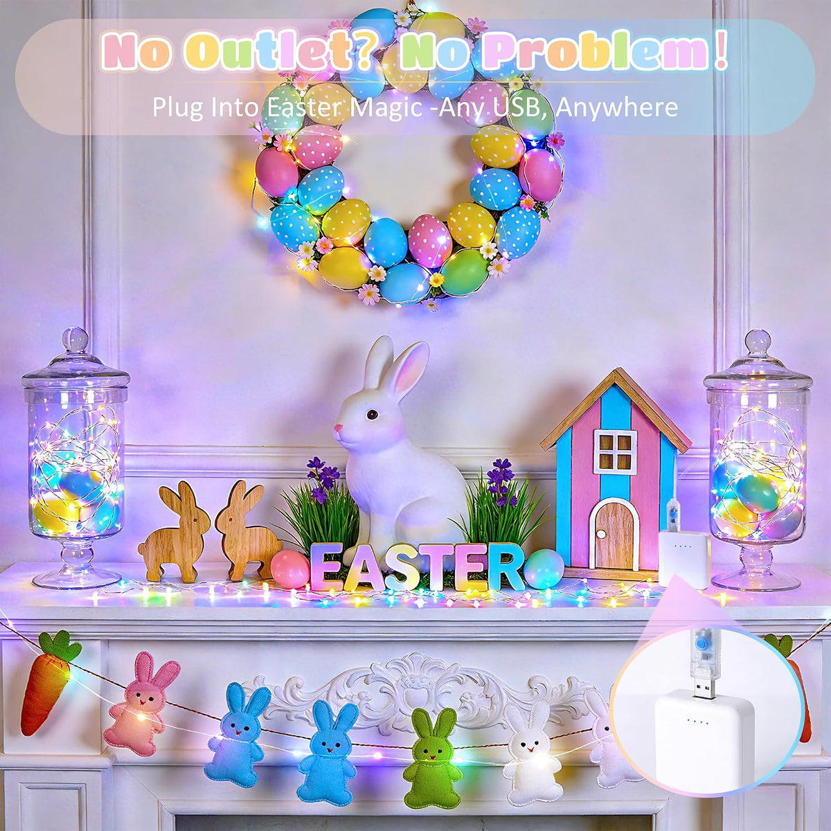 JMEXSUSS 100 LED Easter Fairy Lights Indoor Pastel Christmas Lights USB