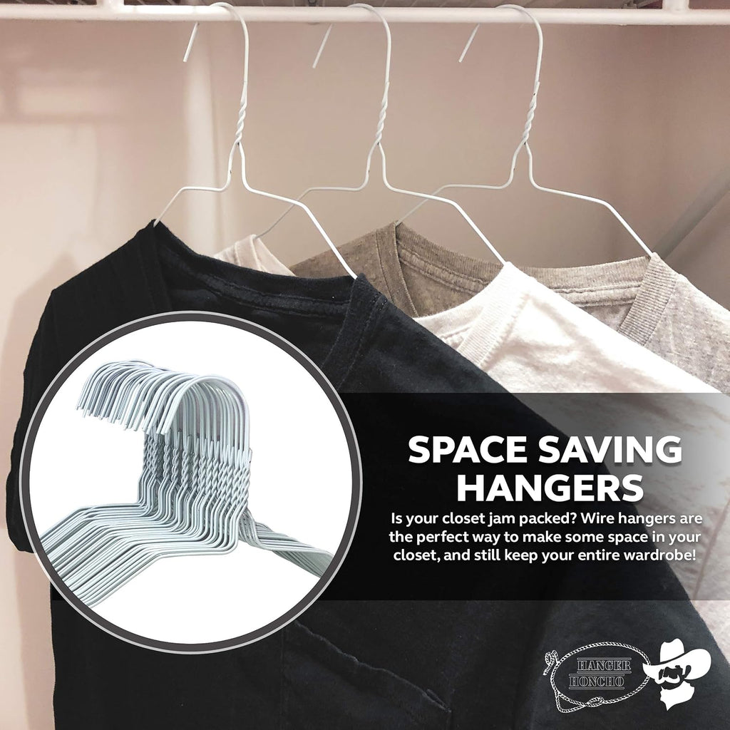 Wire Metal Clothes Hangers 50 Pack for Standard Size Shirts, Pants, Skirts, Space Saving, Non Slip,18 Inch 14.5 Gauge Ultra Thin Standard Dry Cleaner Coated Steel (50, White)
