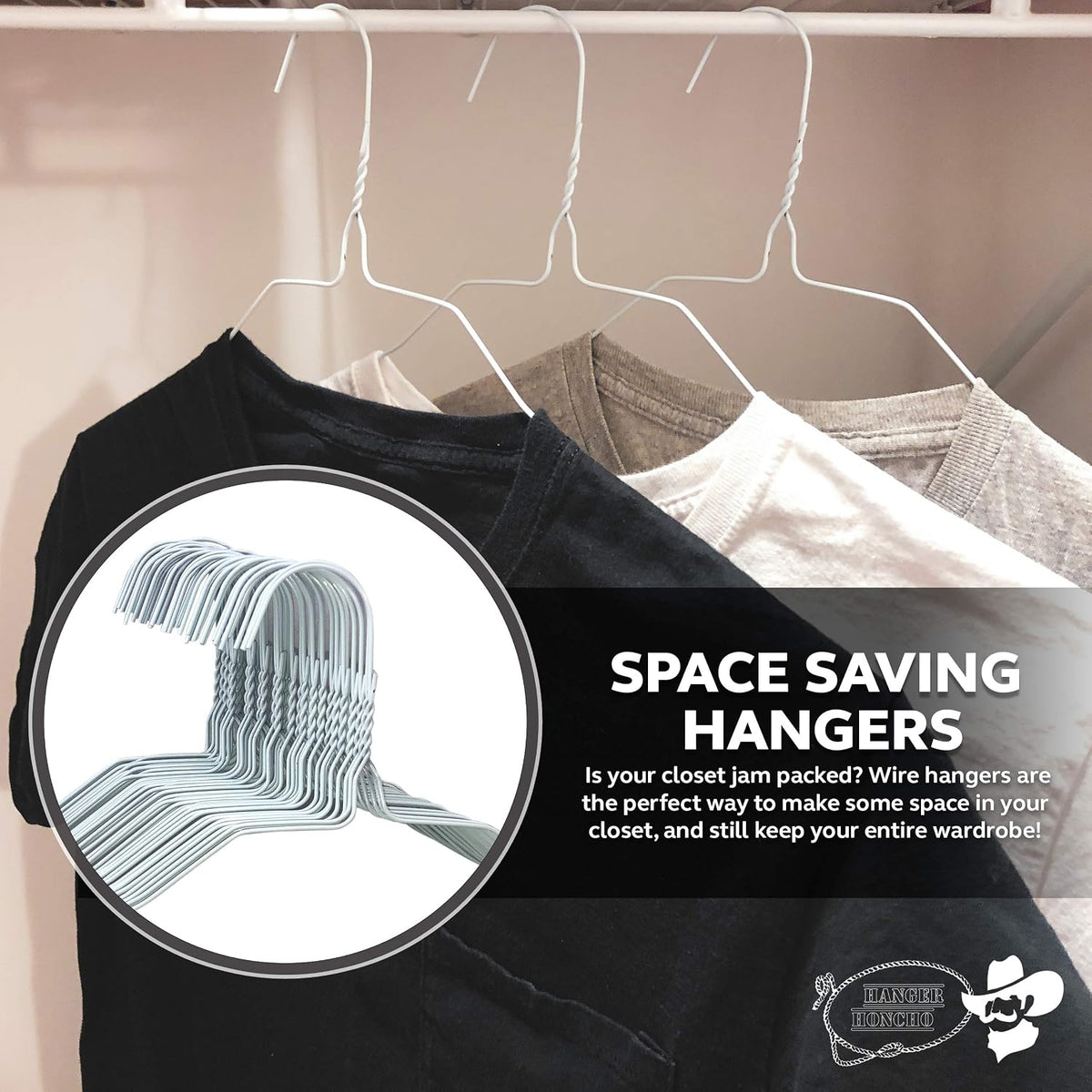 Wire Metal Clothes Hangers 50 Pack for Standard Size Shirts, Pants, Skirts, Space Saving, Non Slip,18 Inch 14.5 Gauge Ultra Thin Standard Dry Cleaner Coated Steel (50, White)