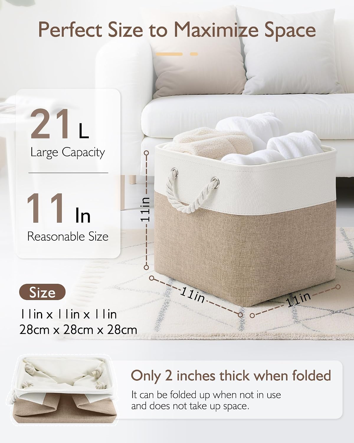Patvingot 11-Inch Fabric Cube Storage Bins with Handles,4 Pack,Foldable