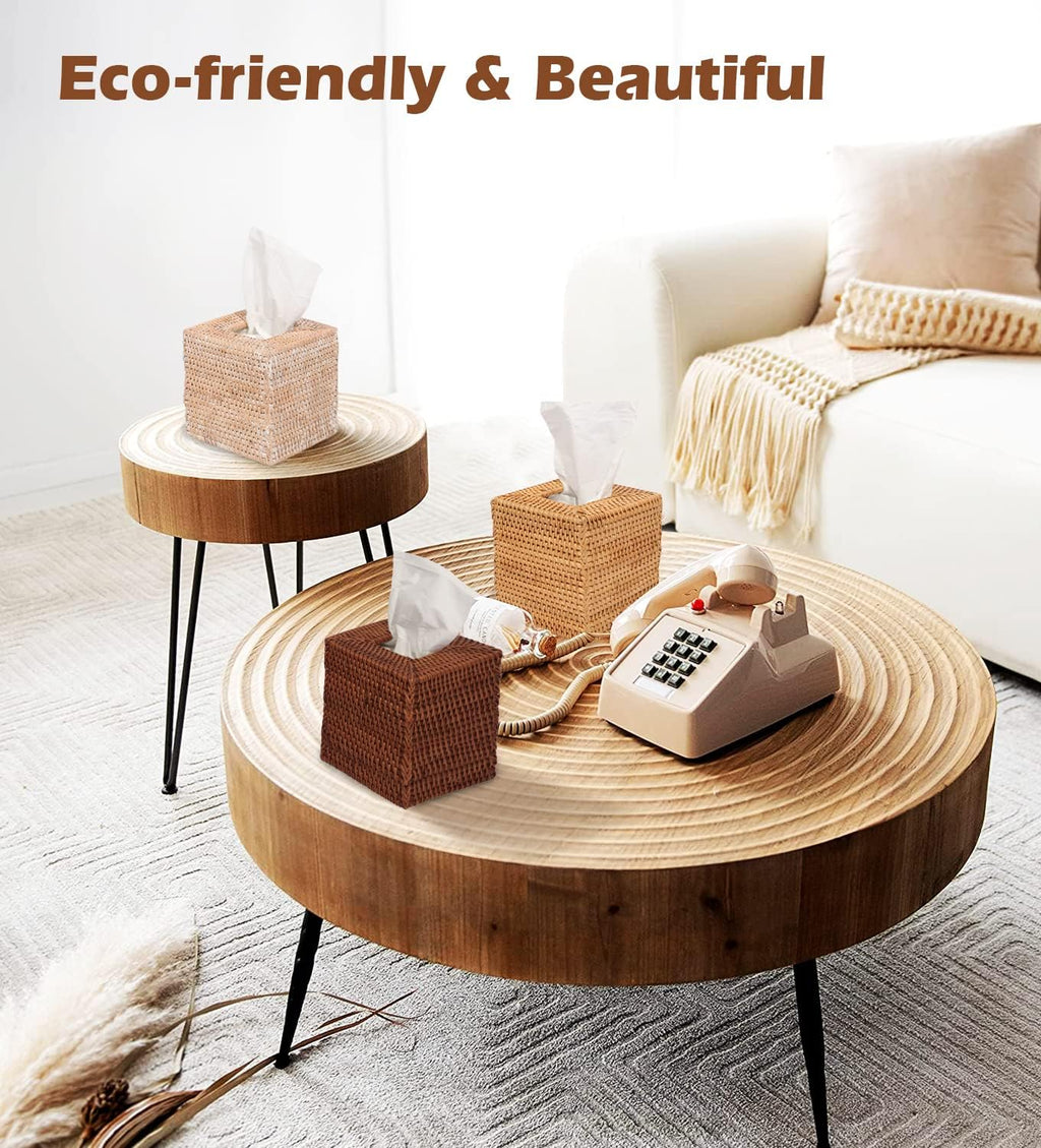 Livelab Rattan Tissue Box Cover Square, Hand Woven Natural Wicker Tissue Box Holder Organizer Farmhouse Country Decor 5.5"X5.5"X5.7" Whitewash