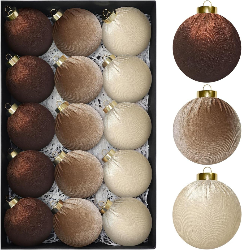 15Pcs 3.15" Large Brown Velvet Balls Ornaments Set for Christmas Tree