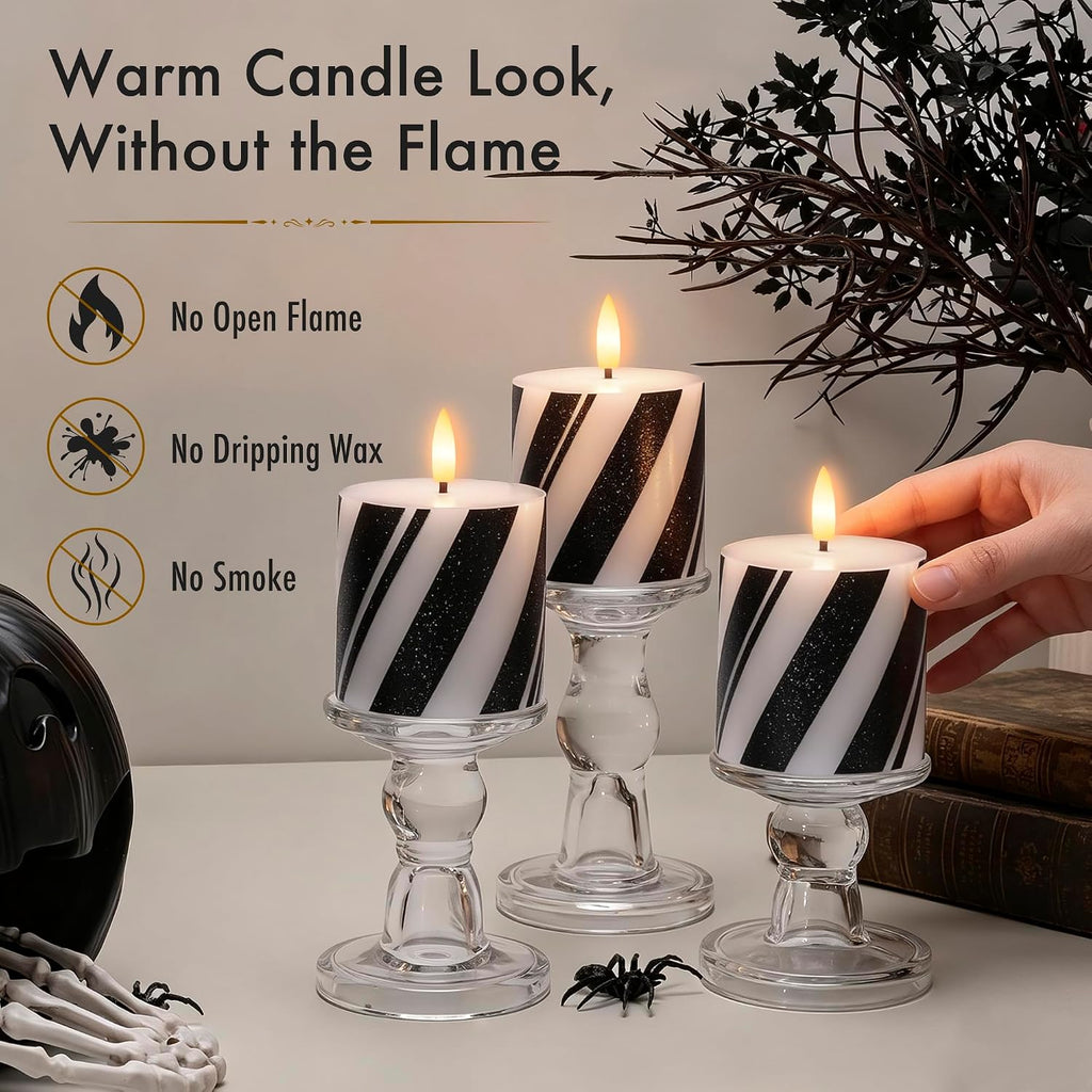 Halloween Flameless Pillar Candles,Real Wax LED Candles with Timer,3x3 Inch
