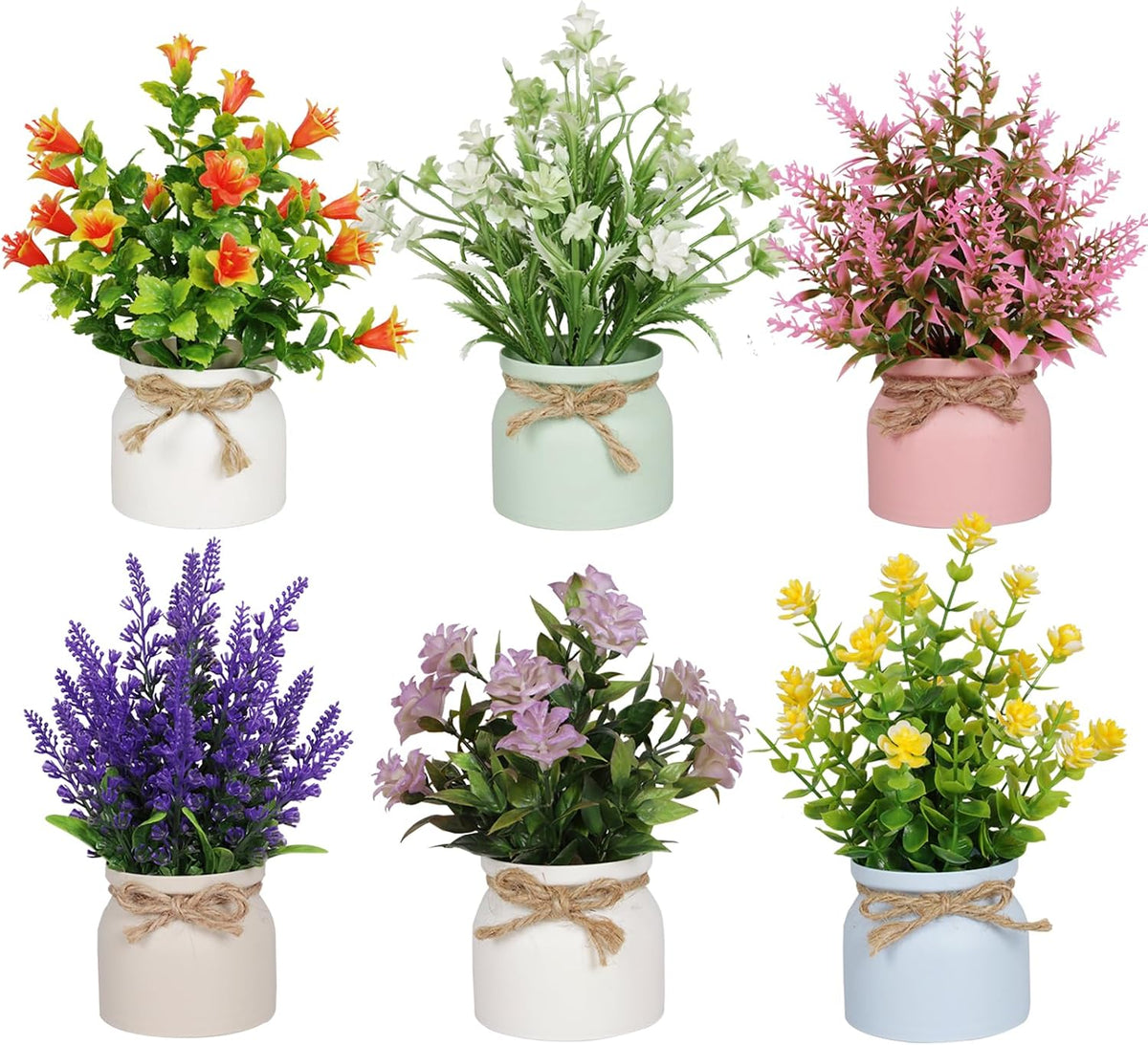 Yoratee 6pcs Artificial Pot Flowers Small Fake Plants Mini Potted Plants for Home Office Tabletop Decoration