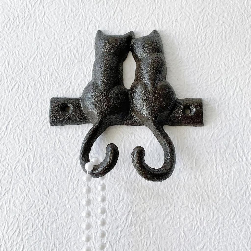 Rustic Cat-Shaped Decorative Wall Hook Rack Hangers for Hanging Clothes, Coats, Towels, Keys, and Hats, 1 Pack Antique Cast Iron Mounted Wall Hooks