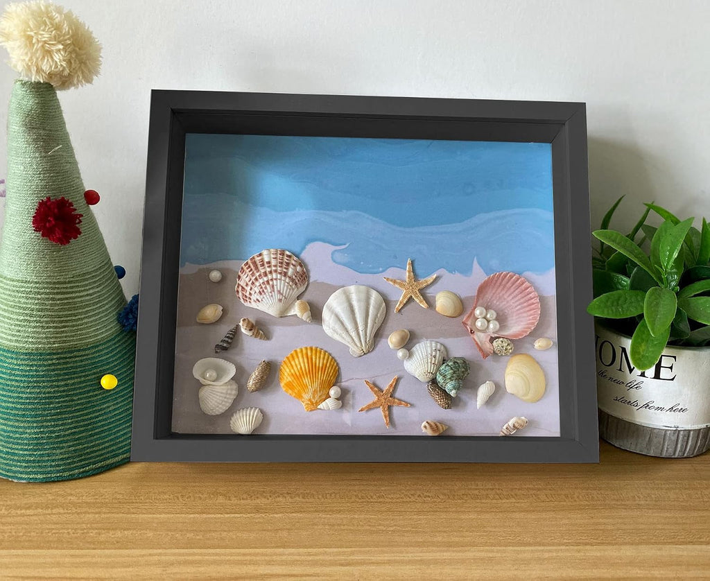 5x5 Shadow Box Frame, Linen Back, Push Pins Included, Memory Box Display Case, Black