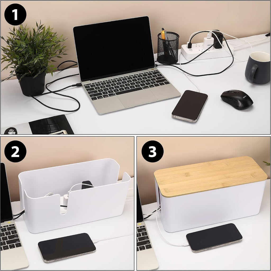 ZhiYo Large Cable Management Box, Thick ABS Power Strip Organizer, Black