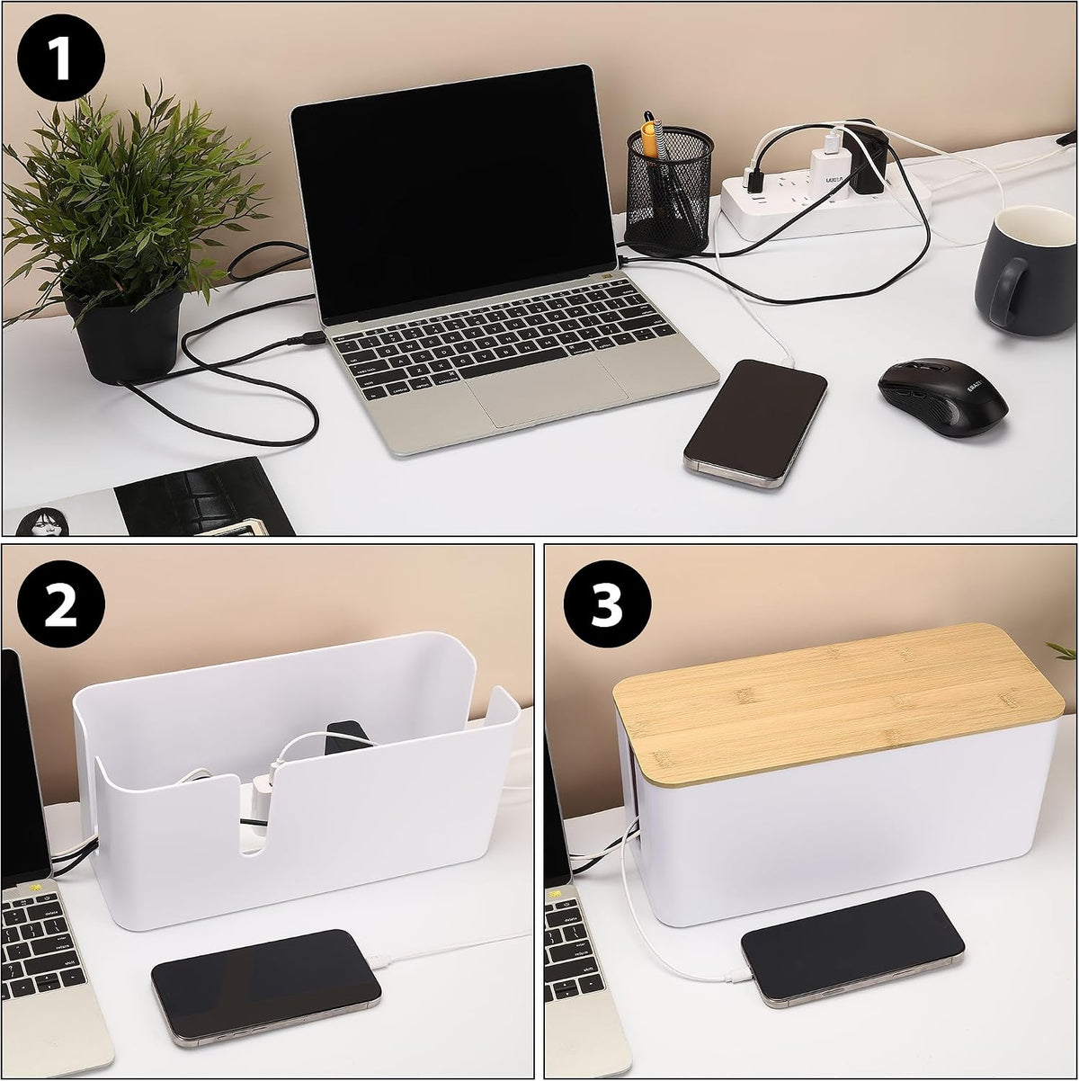 ZhiYo Large Cable Management Box, Thick ABS Power Strip Organizer, Black