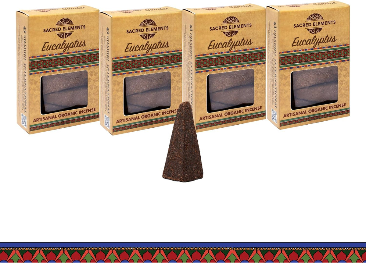 Sacred Elements Organic Incense Cones – Eucalyptus Scent (Pack of 4) | Natural Aromatherapy for Relaxation & Focus | Handcrafted, Low Smoke, Long-Lasting Fragrance for Home & Workspace