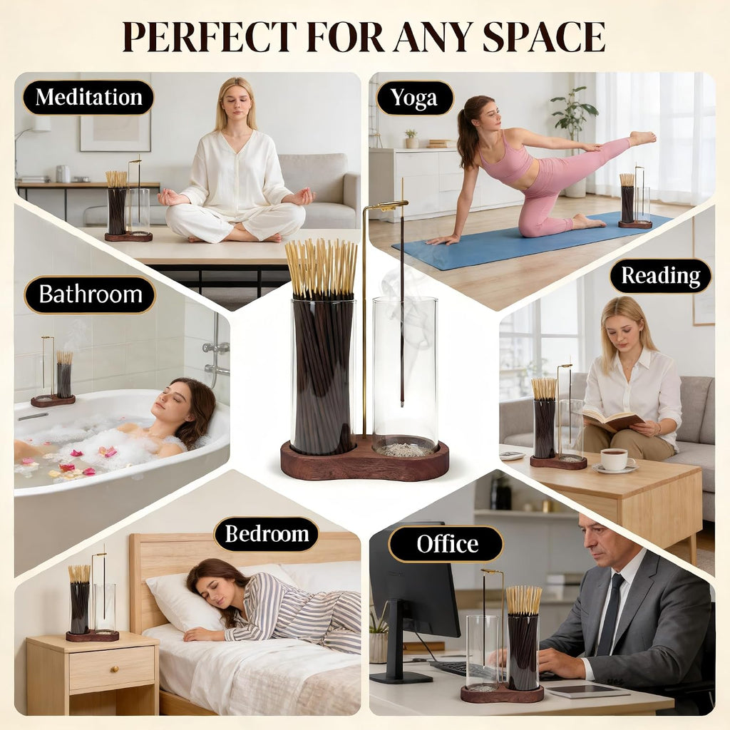 2-in-1 Incense Burner with Ash Catcher, Glass Incense Holder for Sticks