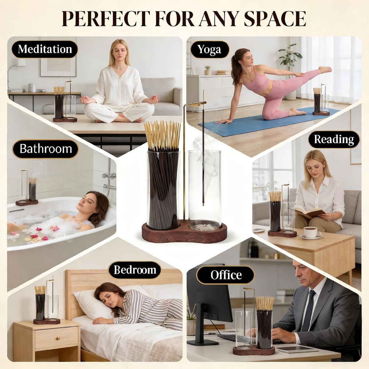 2-in-1 Incense Burner with Ash Catcher, Glass Incense Holder for Sticks