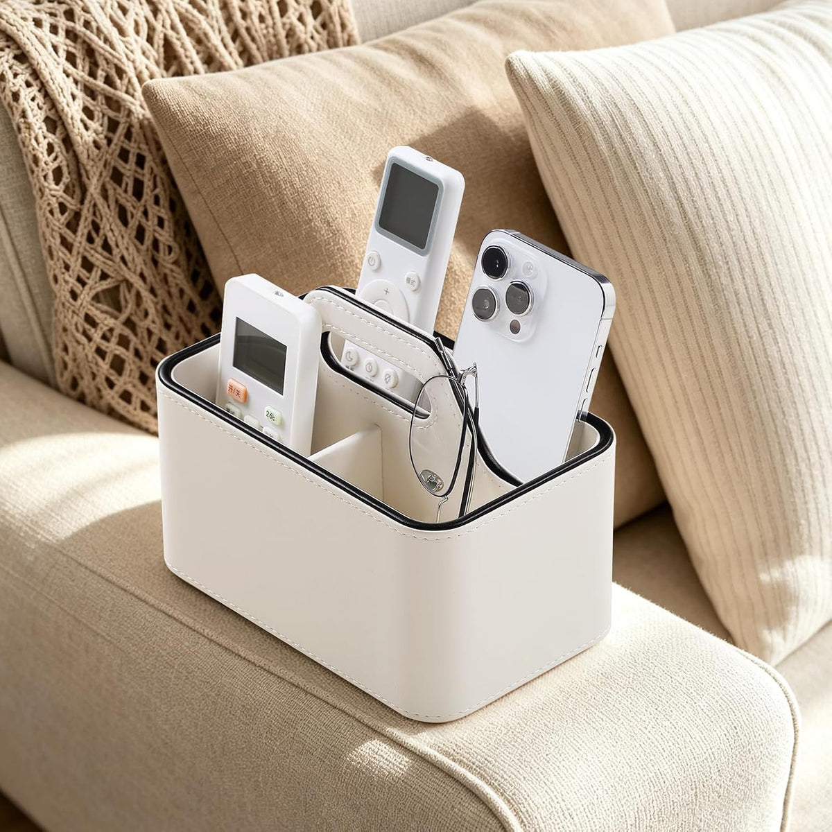 Remote Control Holder, Portable Desk Remote Organizer, Cream