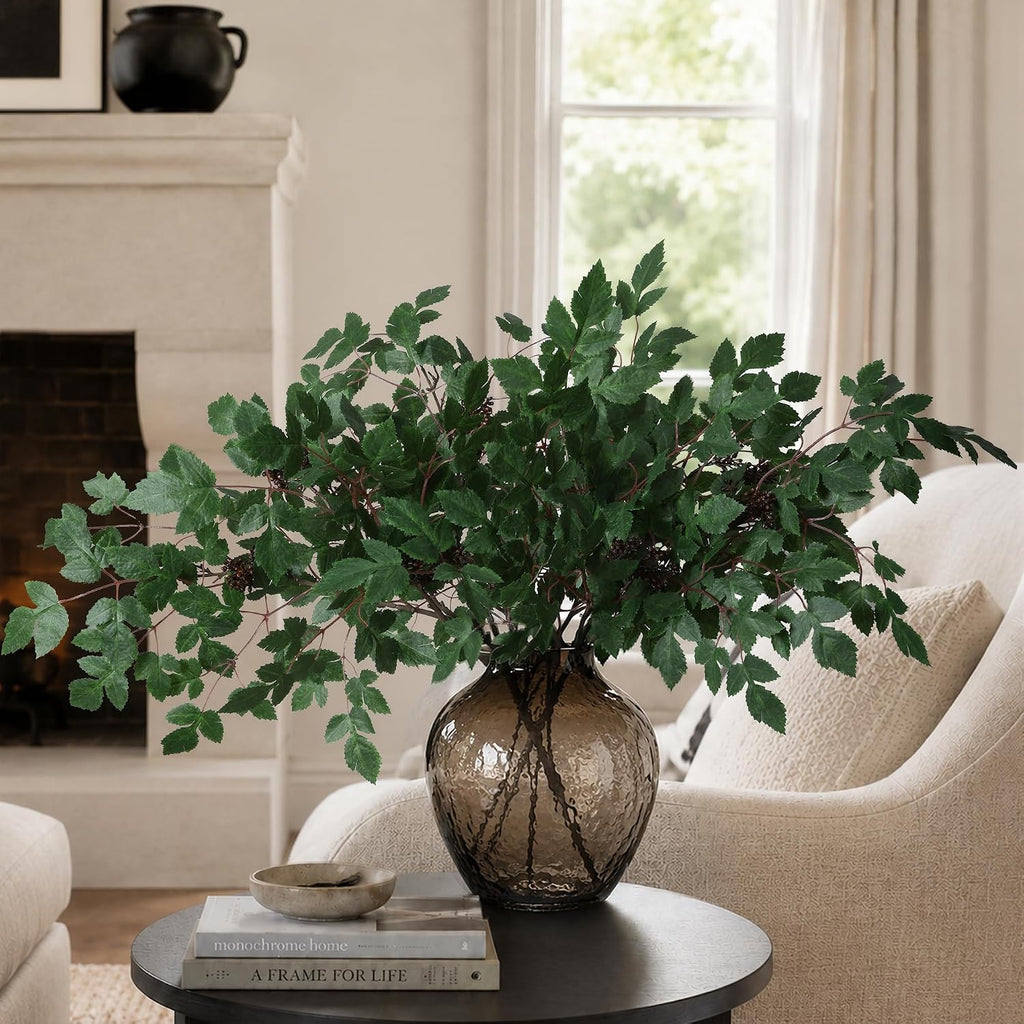 HyeFlora Artificial Cimicifuga Plant Leaf Spray Stems 4PCS Fake Greenery Branches 28.7 in Faux Leaves Real Touch Silk Plants DIY Stem for Vase Festival Home Kitchen Garden Party Farmhouse Decor