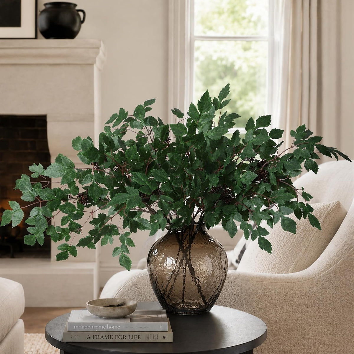 HyeFlora Artificial Cimicifuga Plant Leaf Spray Stems 4PCS Fake Greenery Branches 28.7 in Faux Leaves Real Touch Silk Plants DIY Stem for Vase Festival Home Kitchen Garden Party Farmhouse Decor