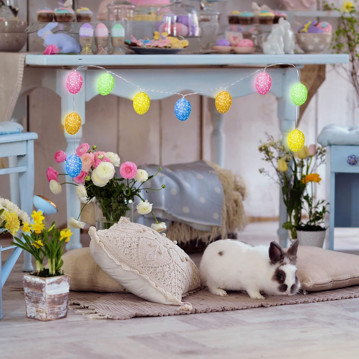 Hiboom Easter Decorations Egg Lights, 8 Flashing Modes LED Easter Lights, Waterproof Battery Operated Fairy Light for Outdoor Indoor Decorations(4.92 ft with 10 LED)