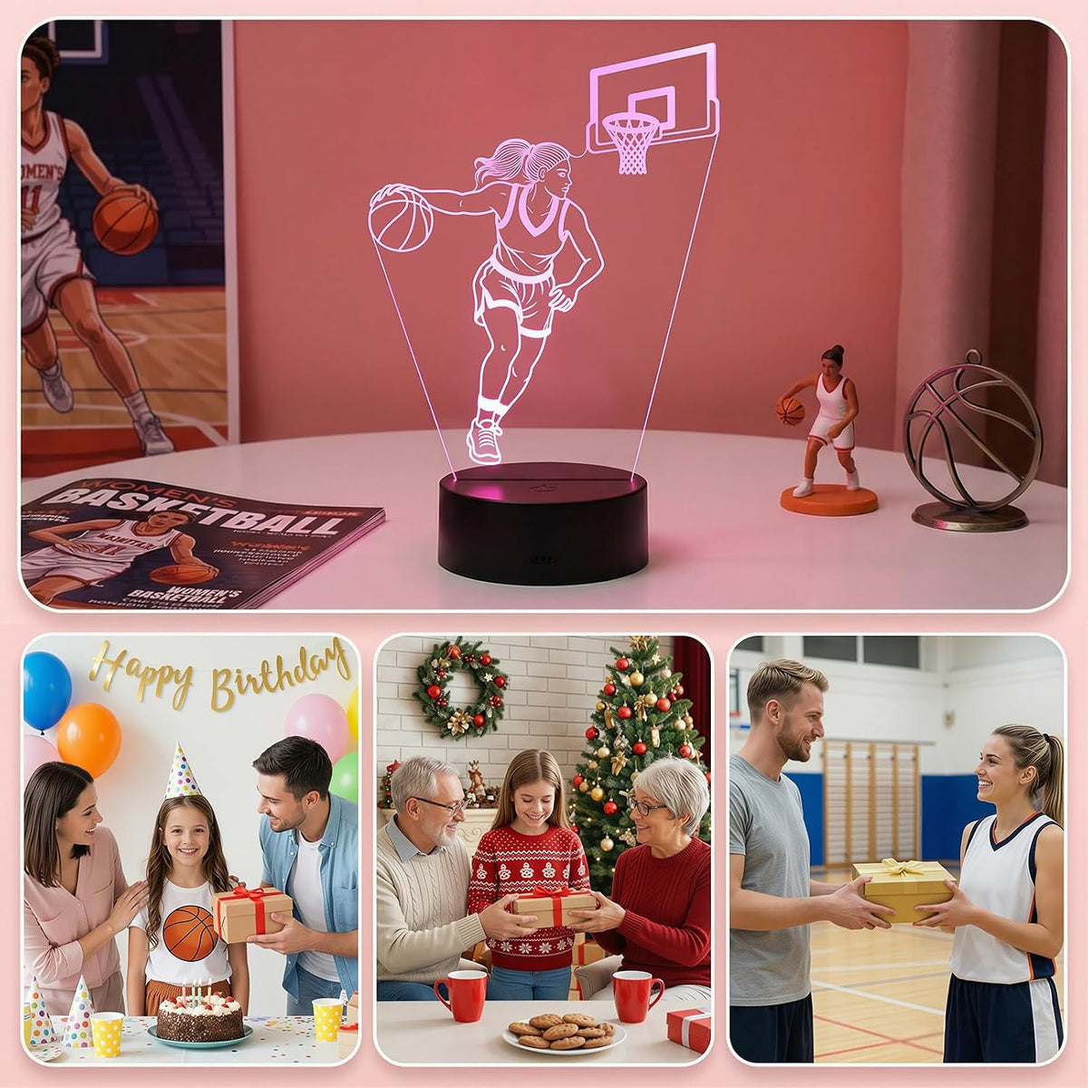 Basketball Gifts for Girls, Female Basketball Player Night Light