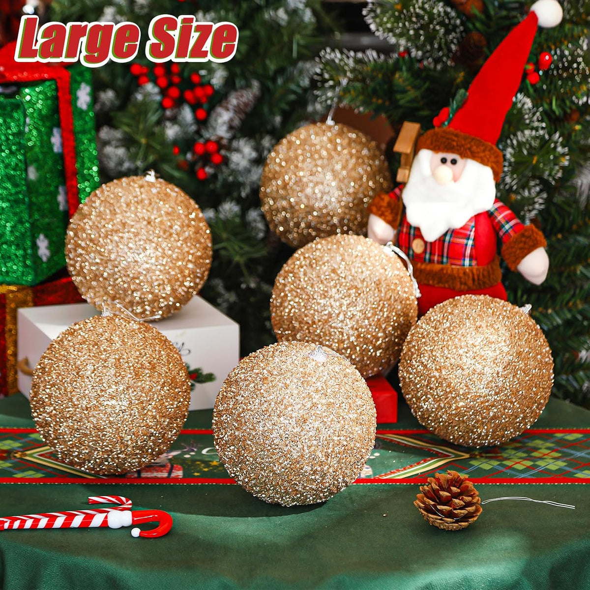 Wettarn 12 Pieces Champagne Gold Large 6" Christmas Balls Ornaments