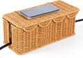 Large Rattan Cable Management Box, Handwoven Cord Hider Box with Lid, 2-Slot Under Desk Organizer for Power Strip, TV Wires, Computer Router & USB Hub, 11.8" x 5.1" x 5.1"