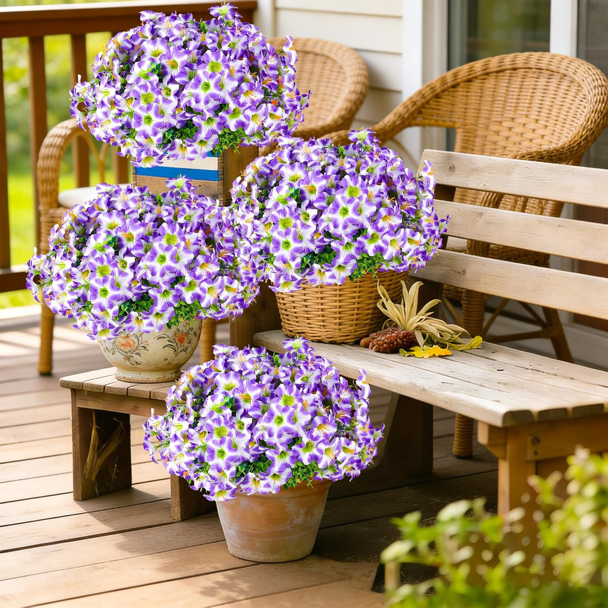 10pcs UV Resistant Faux Petunia Outdoor Flowers,Light Purple White