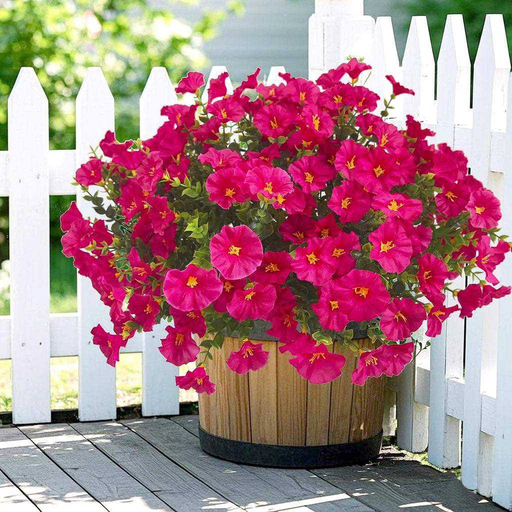 Artificial Faux Flowers for Outdoors,12 Pcs Fake Morning Glory Spring Decor