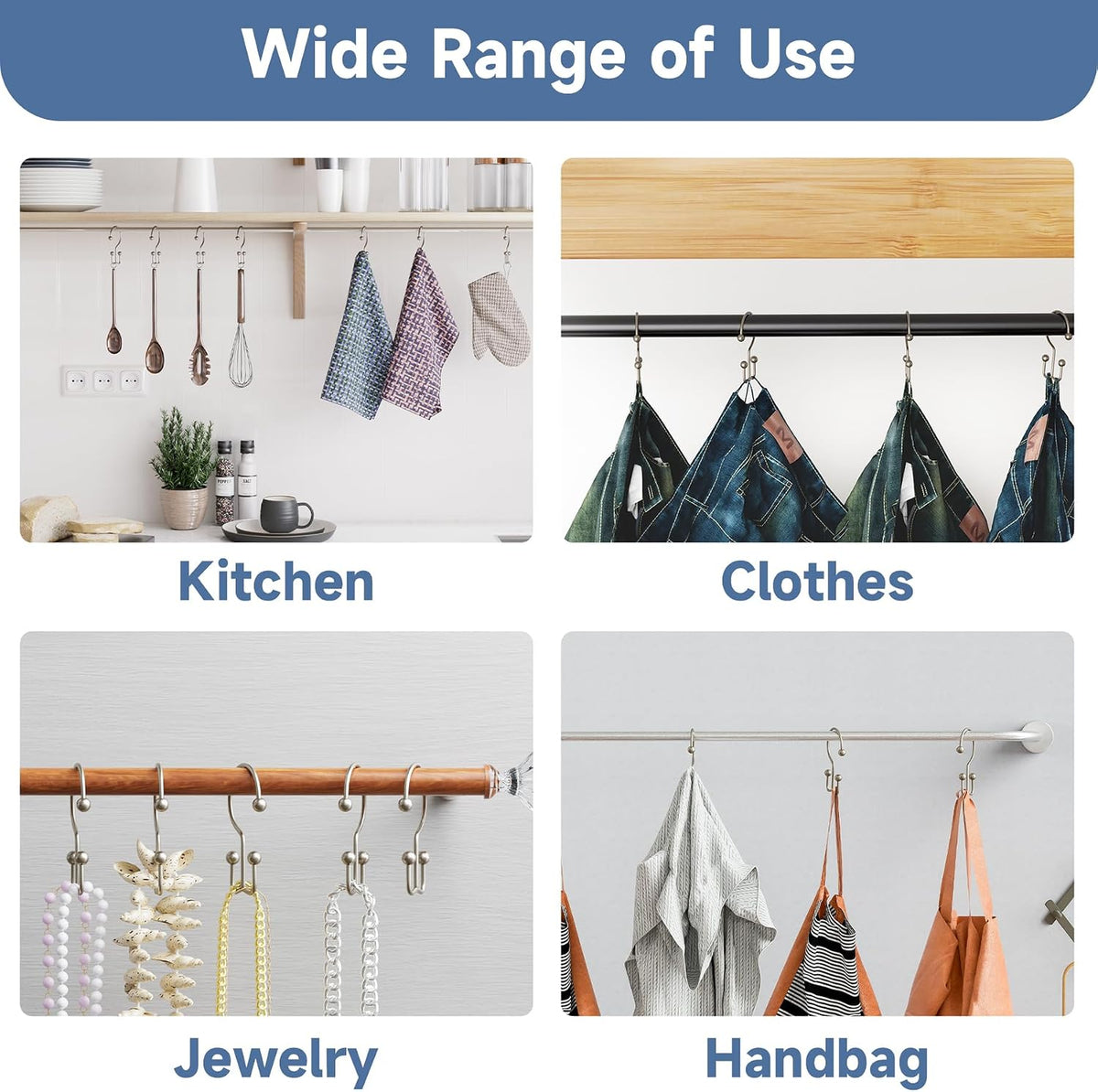 Titanker Shower Curtain Hooks Rings, Rust Resistant Metal Minimalist Simple Double Glide Shower Hooks Rings for Bathroom Shower Rods Curtains, Set of 12 Hooks - Matte Nickel