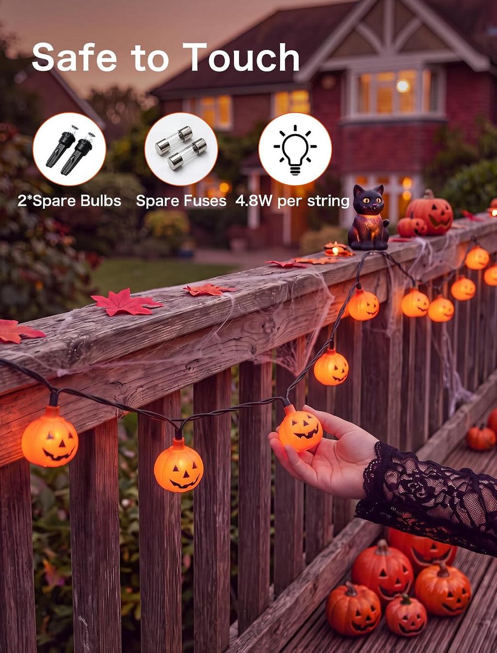 Halloween String Lights, 8.5Ft LED Pumpkin Lights String Lights Plug in, 10 Pumpkin String Light Connectable Indoor/Outdoor Halloween Decorations