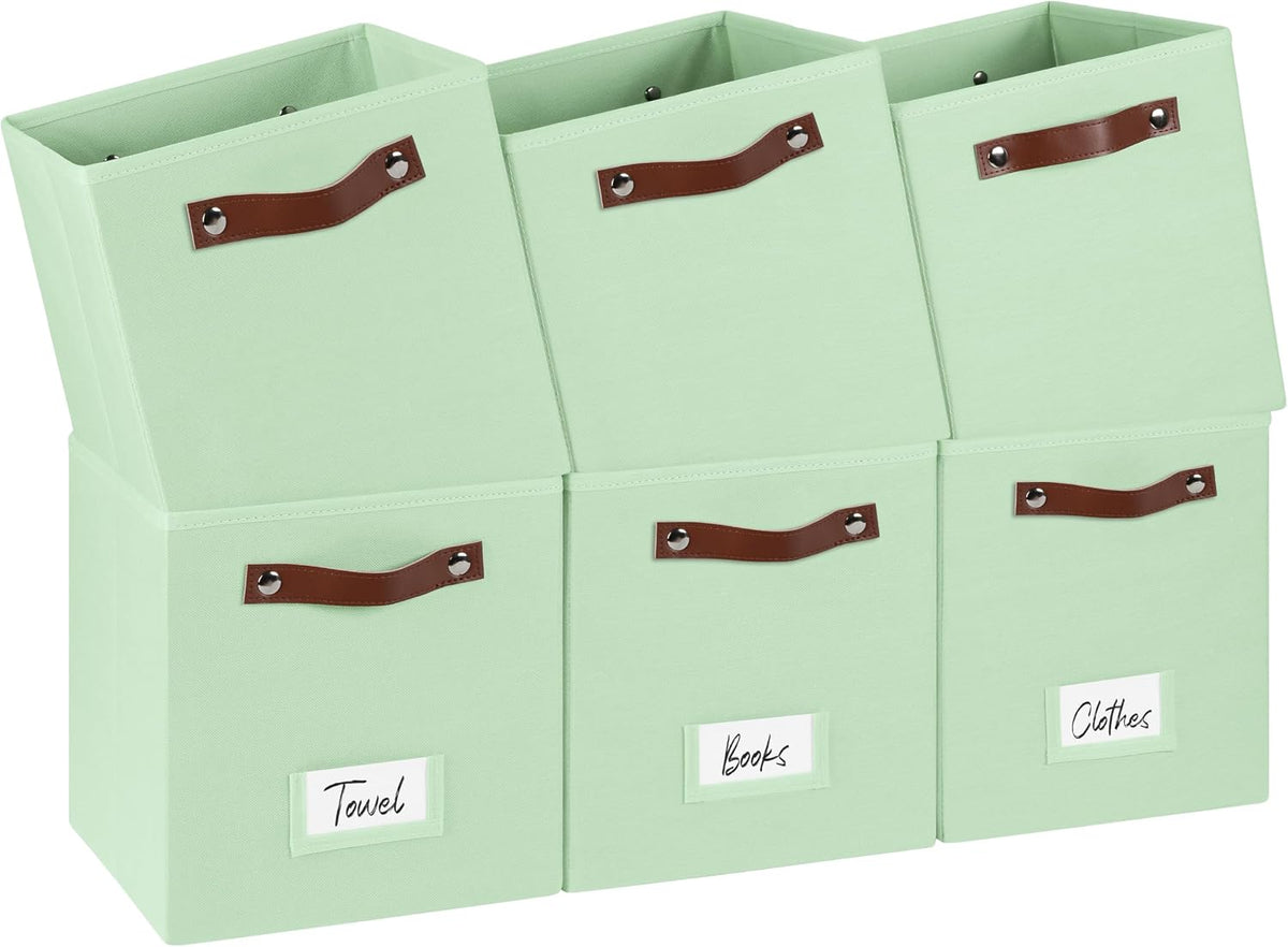 FinishingBo 10.5" x 11" Storage Bins with Labels 6 Pack