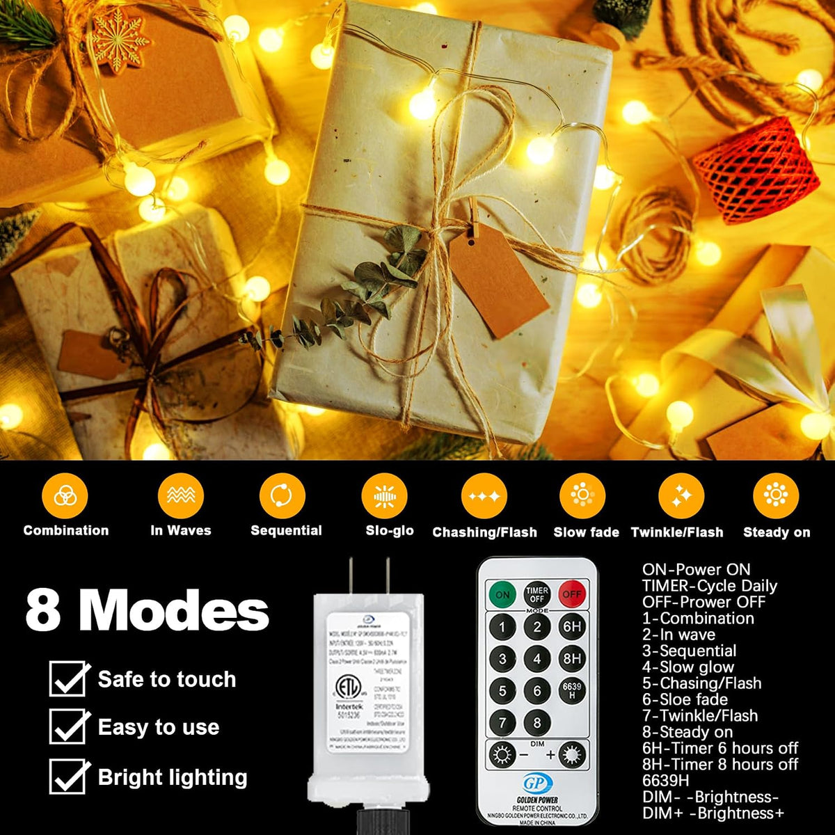 120LED Fairy Lights Plug in, 39ft Warm White Globe String Lights Indoor