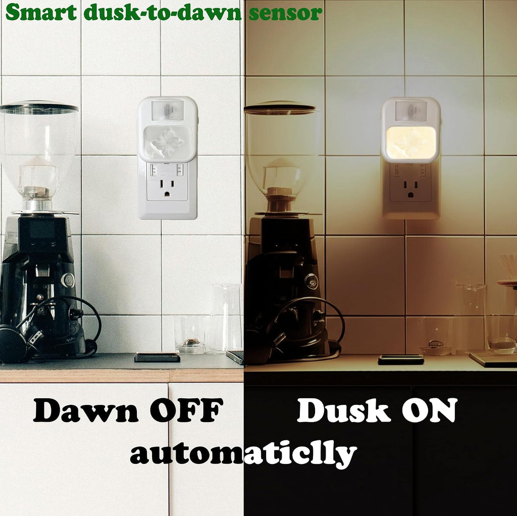Compact Smart Motion Sensor LED Night Light - Dimmable, Adjustable Color, Plug-in for Hallway, Bathroom, Bedroom - Travel-Friendly (A-Flower, 2)