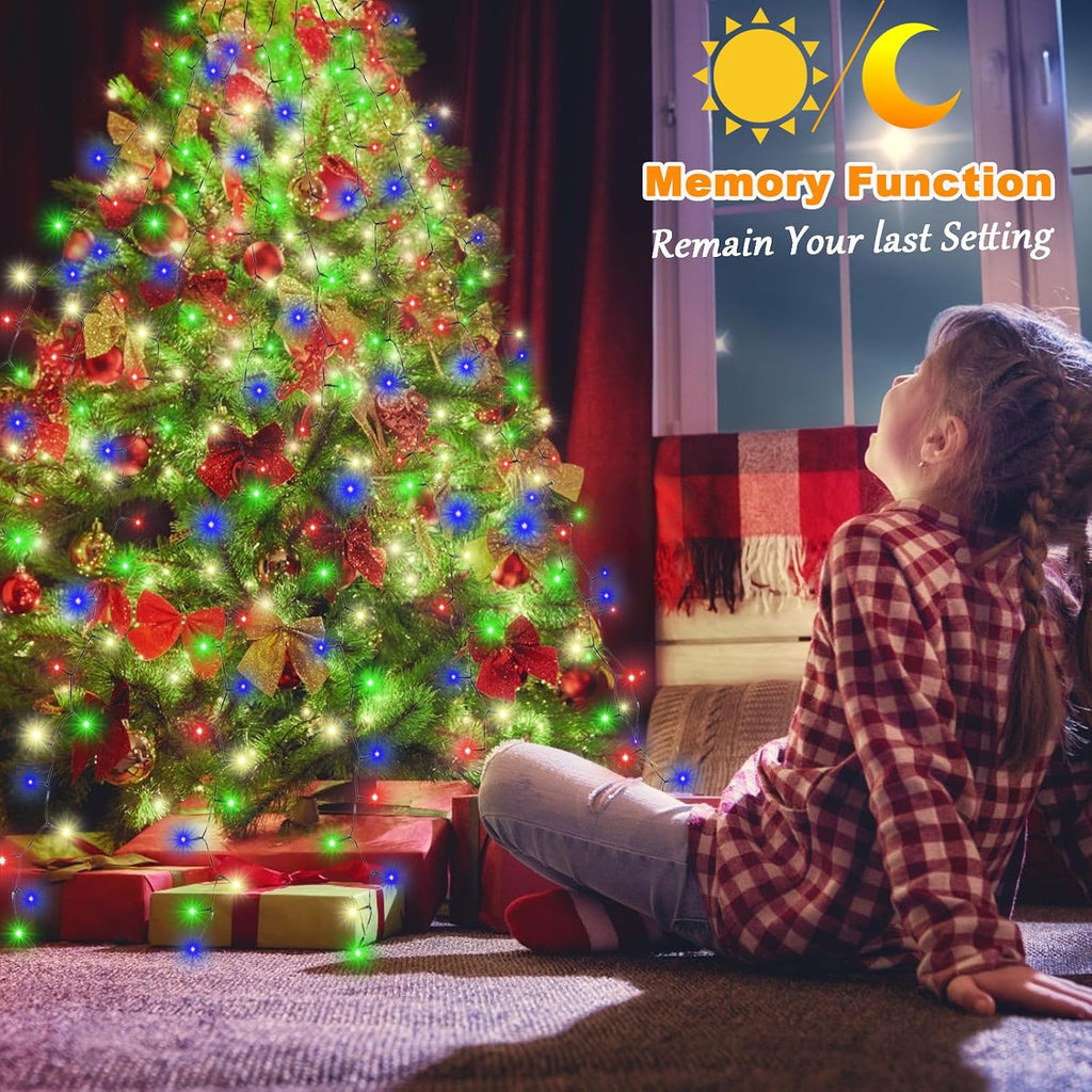 Wafloter 9.2ft x 16 Lines Multicolor to White Color Changing Christmas Tree Lights with Ring, 480 LEDs Xmas String Lights w/Remote,11 Light Mode, Timer & Memory for 5-9.2ft Christmas Tree Decorations