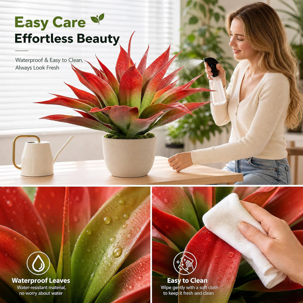Ttranewsoo 2-Pack Artificial Agave Plants Outdoor, 22-Inch Red Fake Plants for Planters, UV Resistant Faux Succulent Decor for Porch Patio Garden and Fall