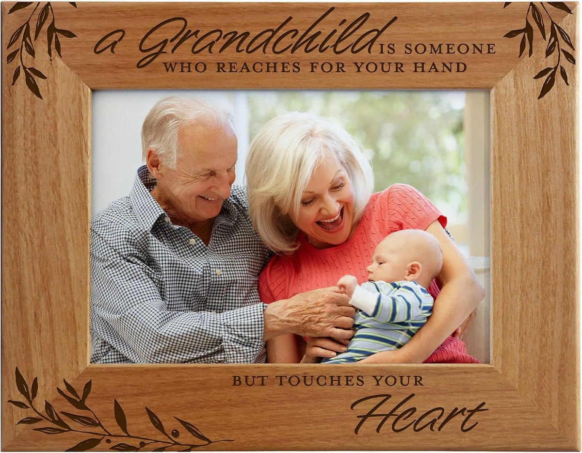 CEDAR CRATE MARKET Grandparent Gifts, Grandparent Picture Frame - Laser Engraved Natural Alder Wood Horizontal Photo Frame, Easel Back, Wall Mount Fits 5x7 Horizontal Portrait Sentimental Gift