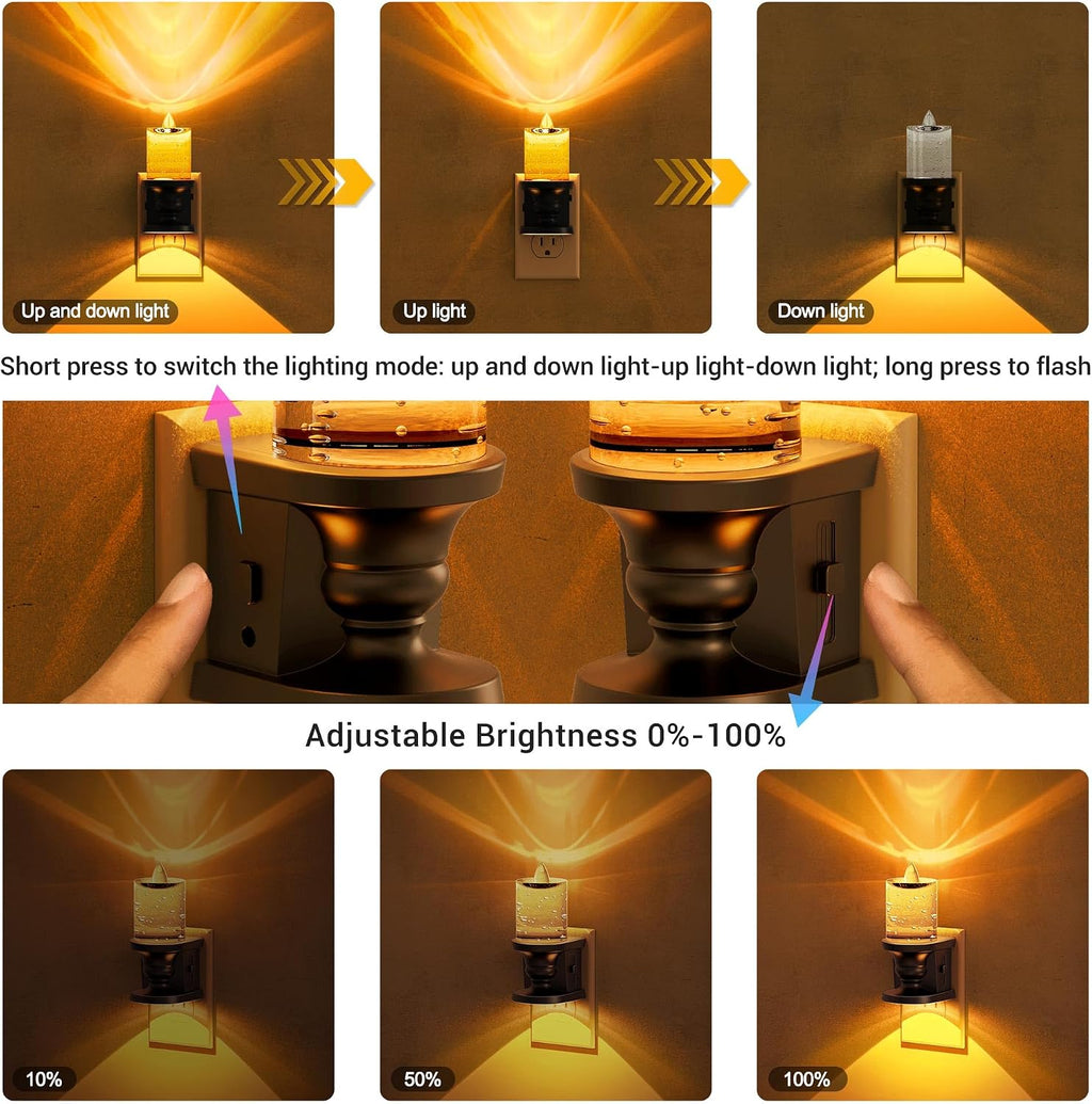 JandCase Night Light, Candle Amber Night Lights Plug into Wall, 1 Pack