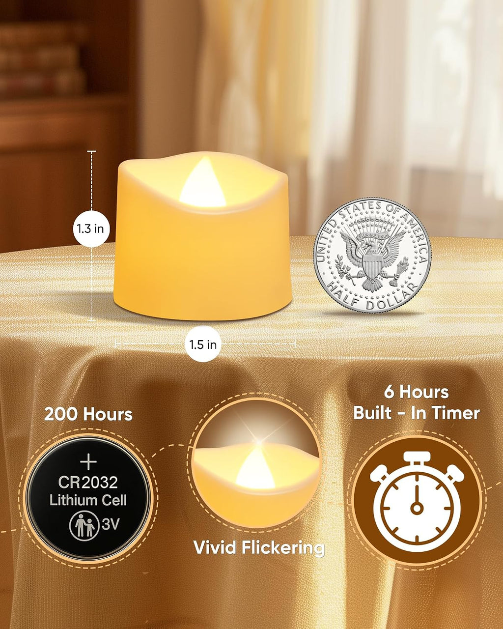 Raycare Battery Operated Tea Lights with Timer, Realistic Votive Candle