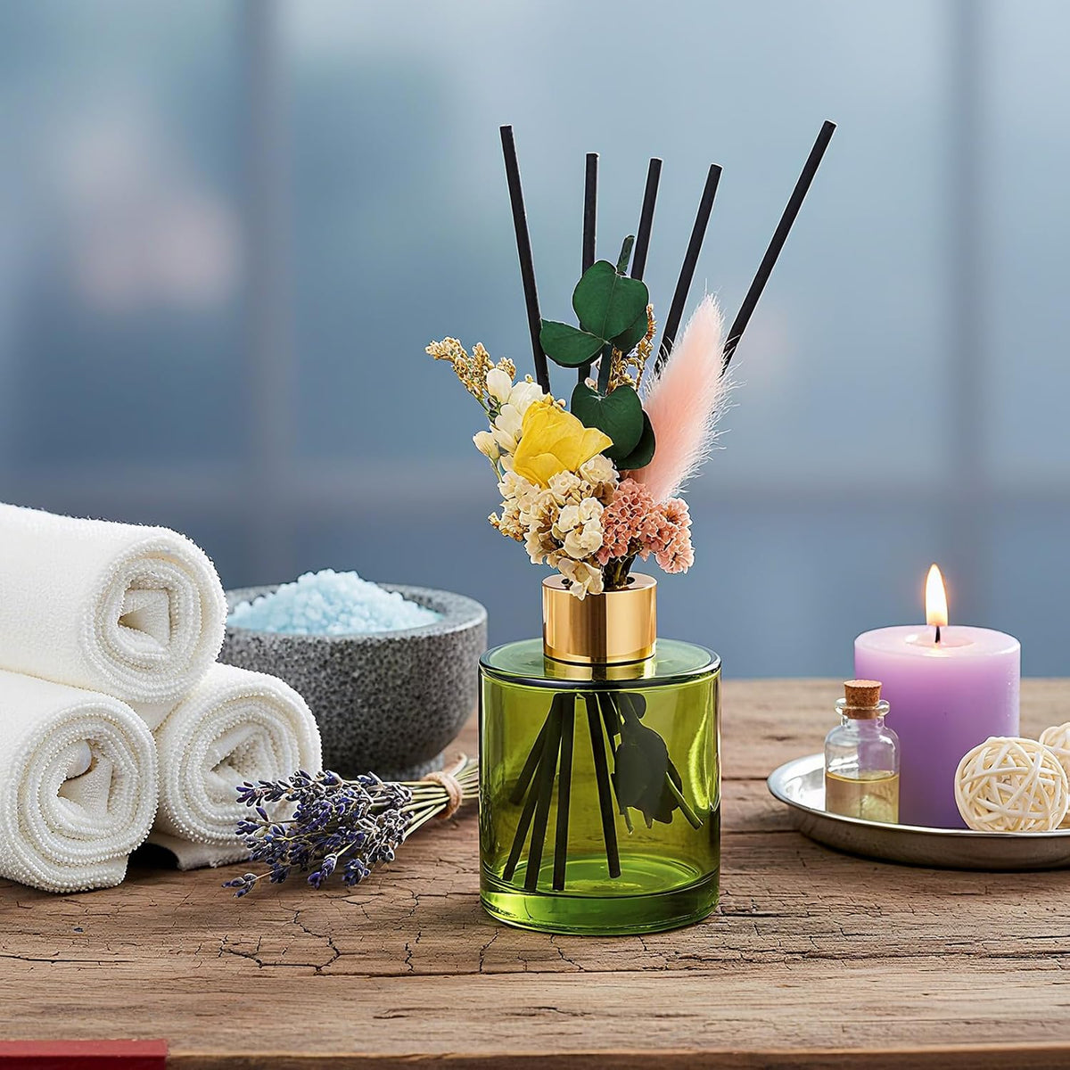 Rtteri 2 Sets Empty Reed Diffuser Bottles with Sticks, 5oz,Green Color