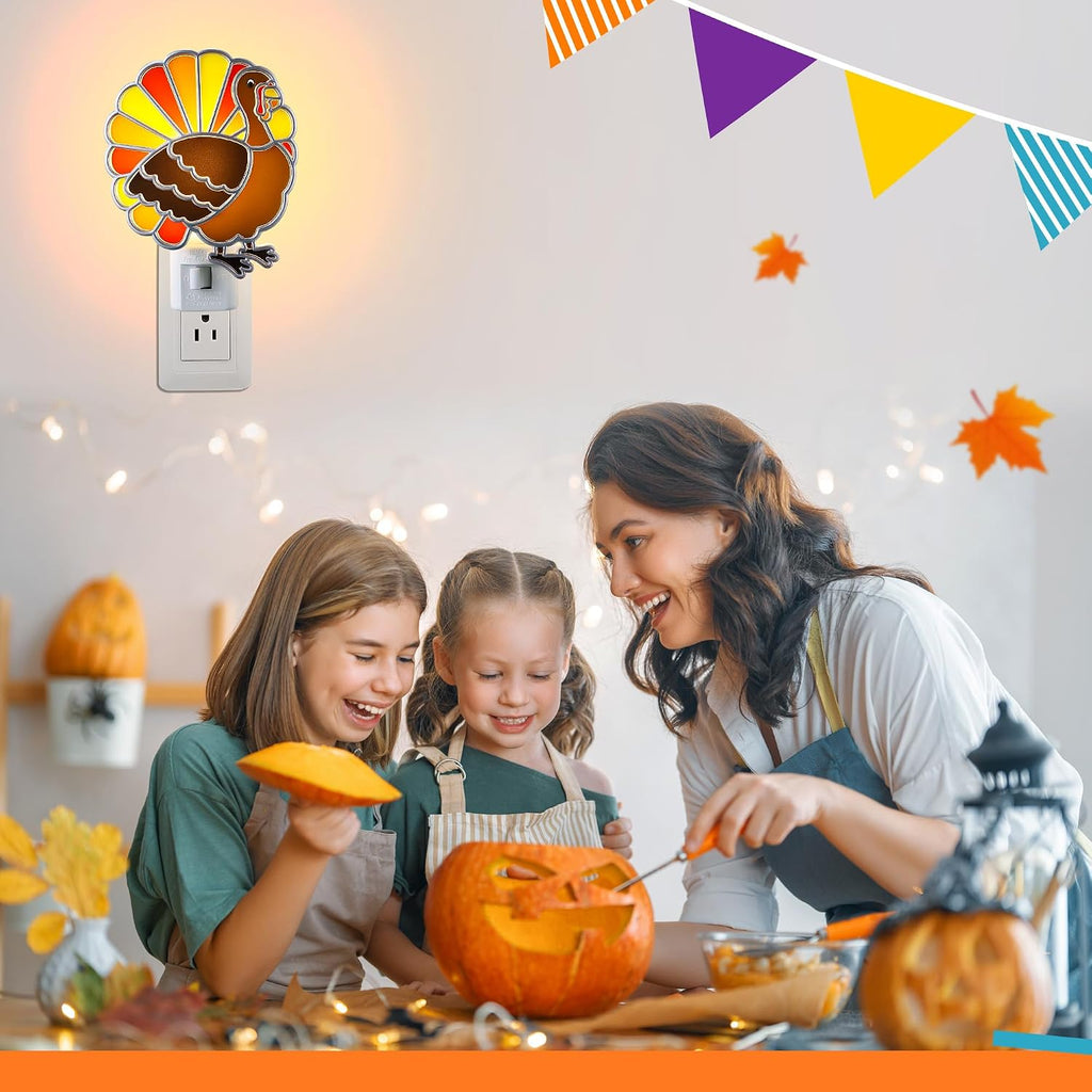 Meonum Thanksgiving Turkey Night Light Plugs into Wall, Powered by C7 LED Bulbs, 360 Degree Rotatable Plug, Bright Holiday Decorative Night Light for Home Bedroom Bathroom Kitchen Corridor Hallway