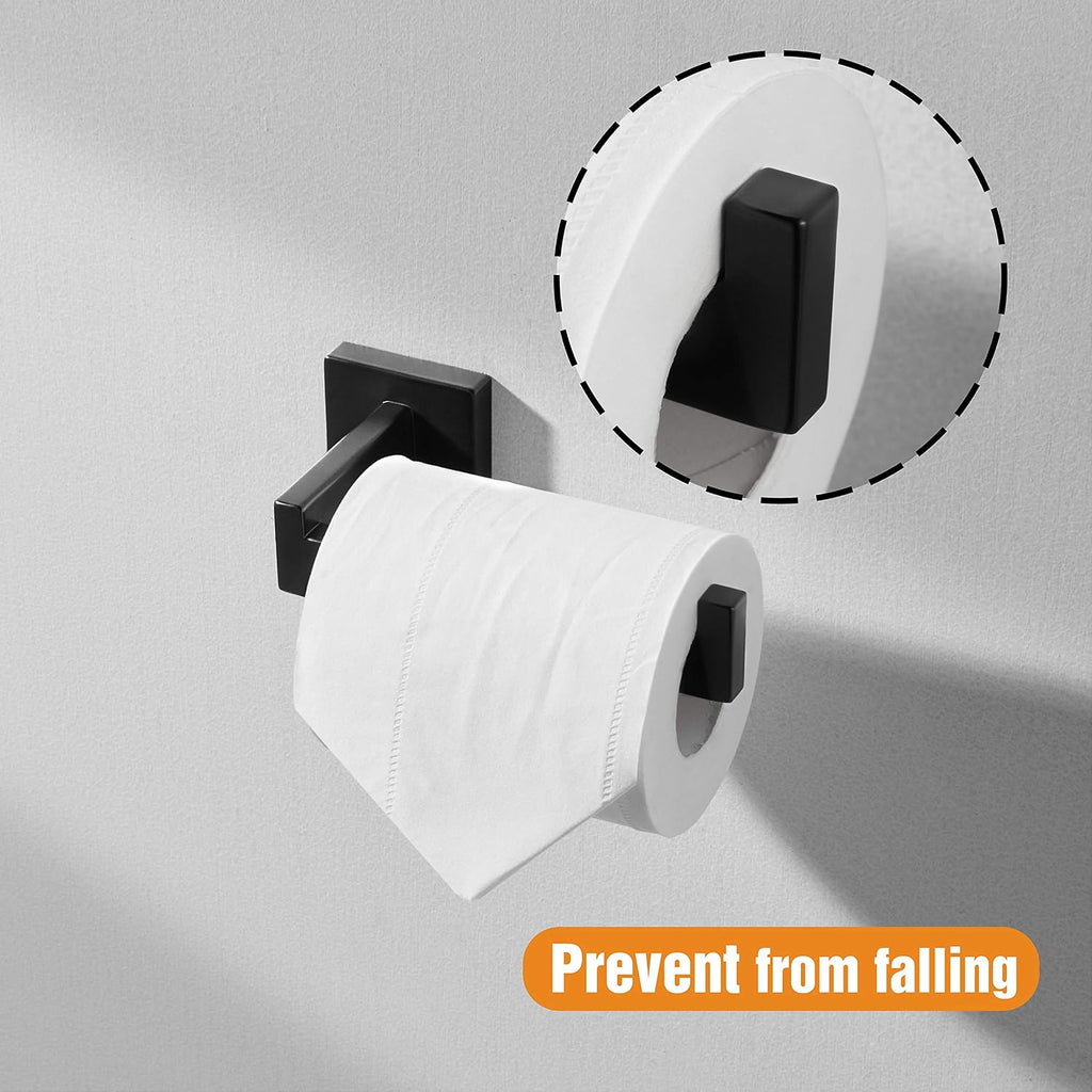 HITSLAM Matte Black Toilet Paper Holder Wall Mount Premium 304 Stainless Steel Square Toilet Paper Roll Holder for Bathroom Rustproof (Pack of 2)