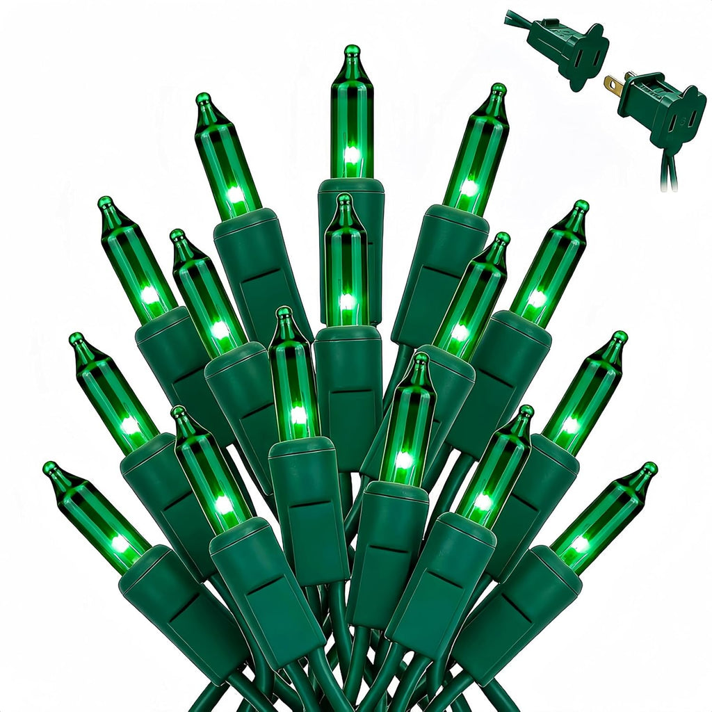 Christmas Lights 100 Count Incandescent String Light UL Certified Connectable 21feet Green Christmas Tree Lights for Indoor Outdoor Easter Wedding Halloween Christmas Decorations Green Wire