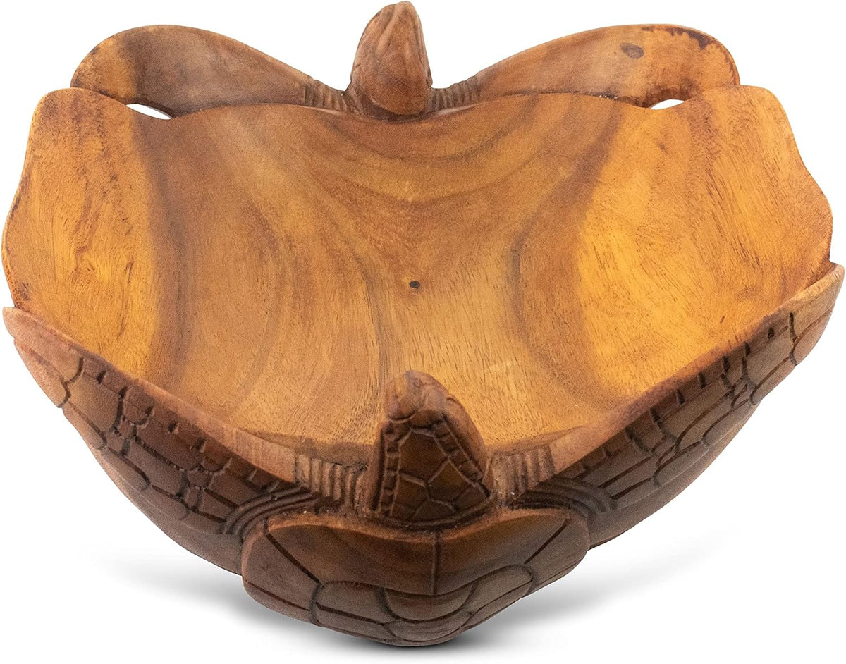 G6 Collection 12" Wooden Handmade Two Turtles Fruit Decorative Bowl Centerpiece Hand Carved Art Home Decor Decoration Handcrafted Gift Storage Accent Rustic Wood Serving Bowls Two Turtles (12" Long)