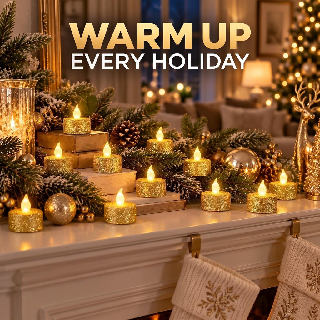Mudder 48 Pieces Gold Tea Lights LED Candles Tealights Battery Flameless