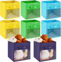 Marsui 8 Pcs Cube Storage Bins with Clear Window 11'' Daycare Storage Cube Organizer Bins for Closet Kid Nursery Playroom with Handle Fabric Collapsible Storage Cubes(Dark Blue, Yellow, Green, Blue)