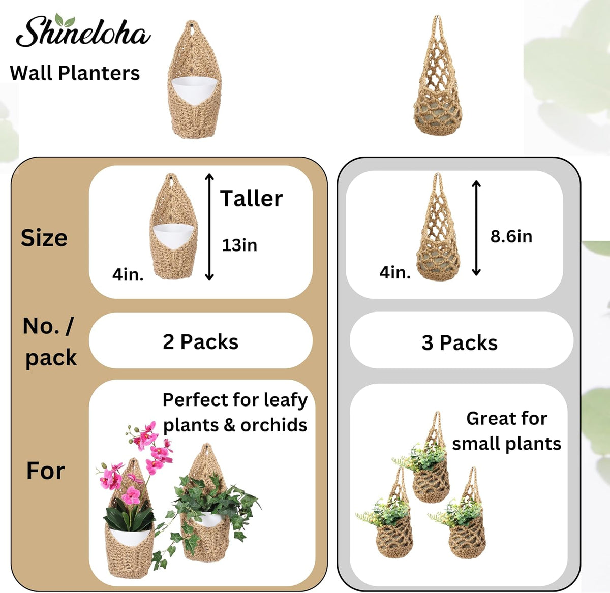 2 Pack Macrame Wall Plant Hanger for 4 inch, Wall Plant Basket
