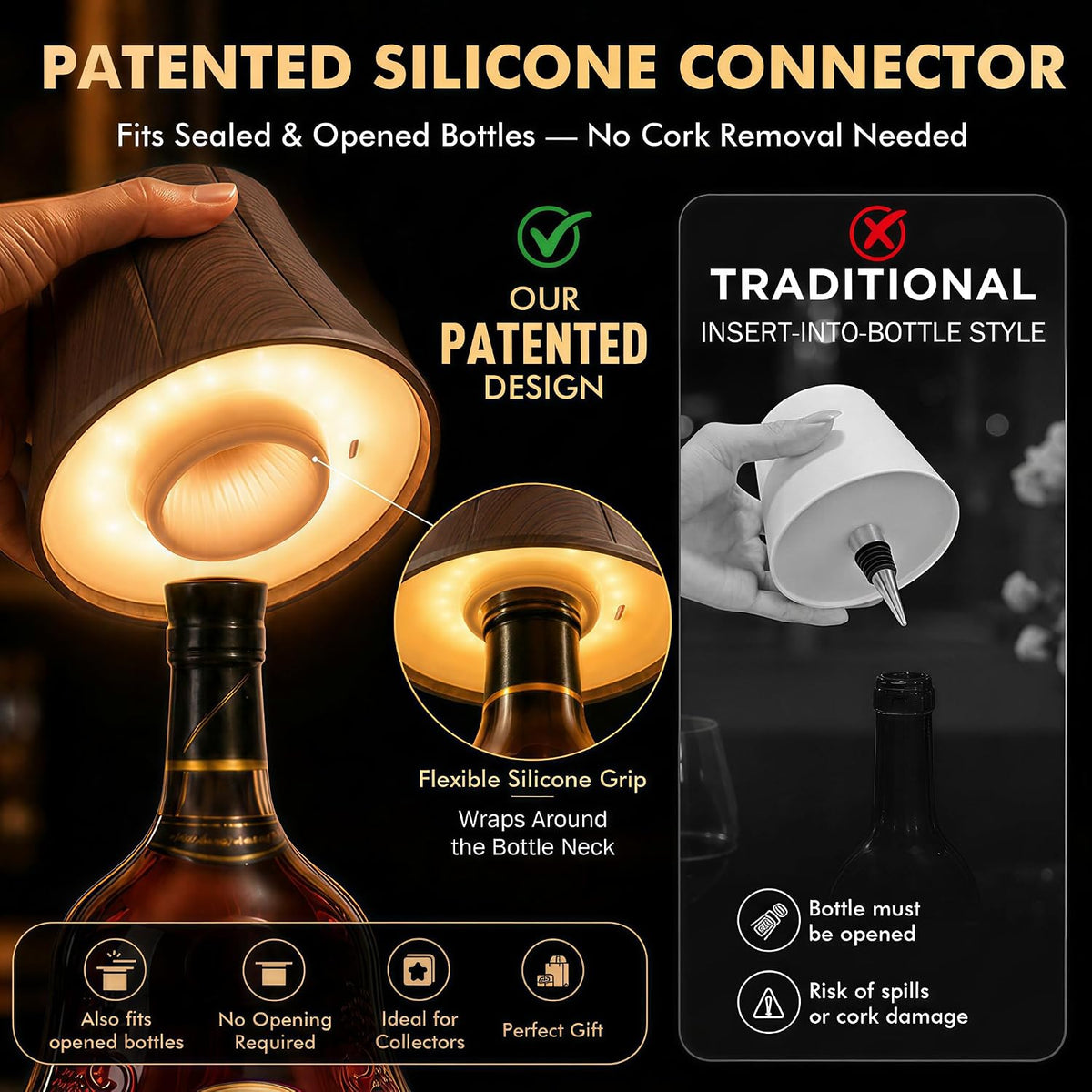 WILIT Wireless Bottle Lamp for Liquor Bottles, Dimmable Cordless Lamp Shade