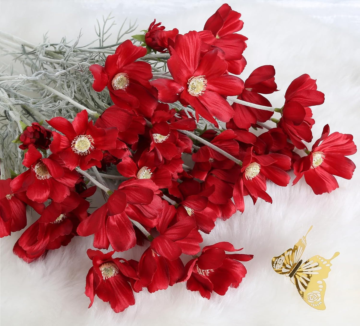 6PCS Cosmos Silk Flowers 24'' Red Daisy Flowers Artificial Fake Wild Flowers for Wedding Party Kitchens Home Decorations(Red)