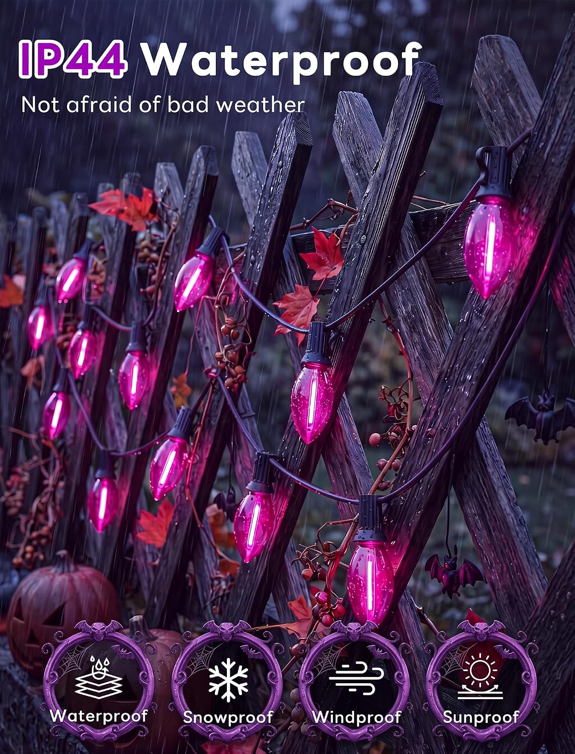 C9 LED Clear Purple Replacement Light Bulbs for Halloween Decorations, 120V